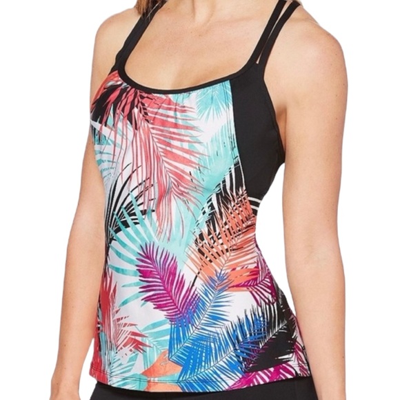 JAG Swimwear Tropical-Print Cross-Back Tankini Top - Picture 5 of 9